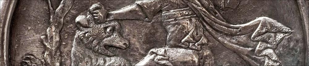 Silver dish, David slaying the bear
